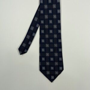 RBM Collection Navy Blue Geometric Square Pattern Silk Necktie Mens OS
